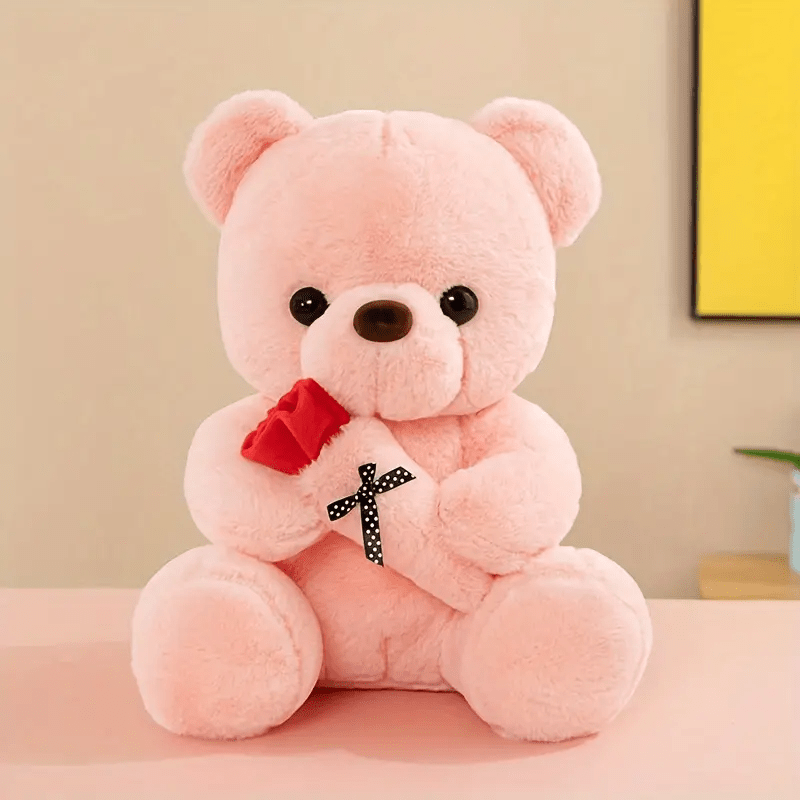 1pc Romantic Rose Bear Plush Toy - Soft PVC Stuffed Animal, Perfect for Girlfriend Proposal, Valentine'S Day, Christmas, Birthday Gift - Ideal Tabletop Decor