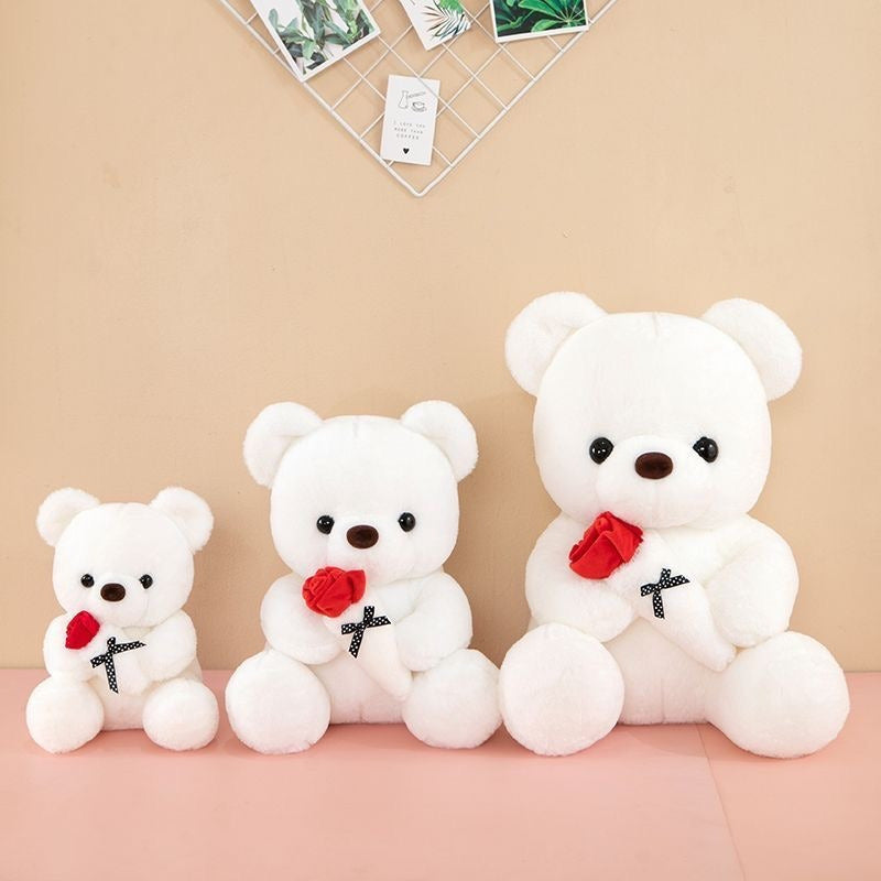 1pc Romantic Rose Bear Plush Toy - Soft PVC Stuffed Animal, Perfect for Girlfriend Proposal, Valentine'S Day, Christmas, Birthday Gift - Ideal Tabletop Decor