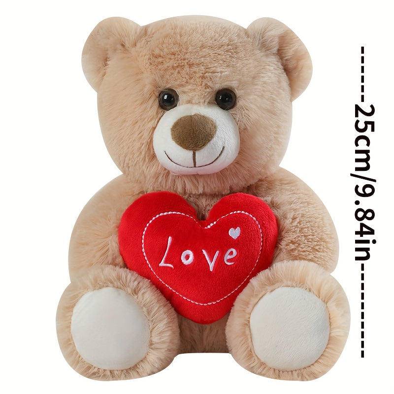 Stuffed Beige Heart Bear - Love You - Plush Teddy Bear Toy for Kids & Adults Gift Embroidered Heart Pillow Dog Plushies