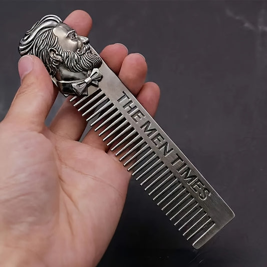 1pc Vintage Barber Beard Trimming Comb, Stainless Steel Bristle, Men'S Metal Mustache and Beard Grooming Tool for Shaping and Styling