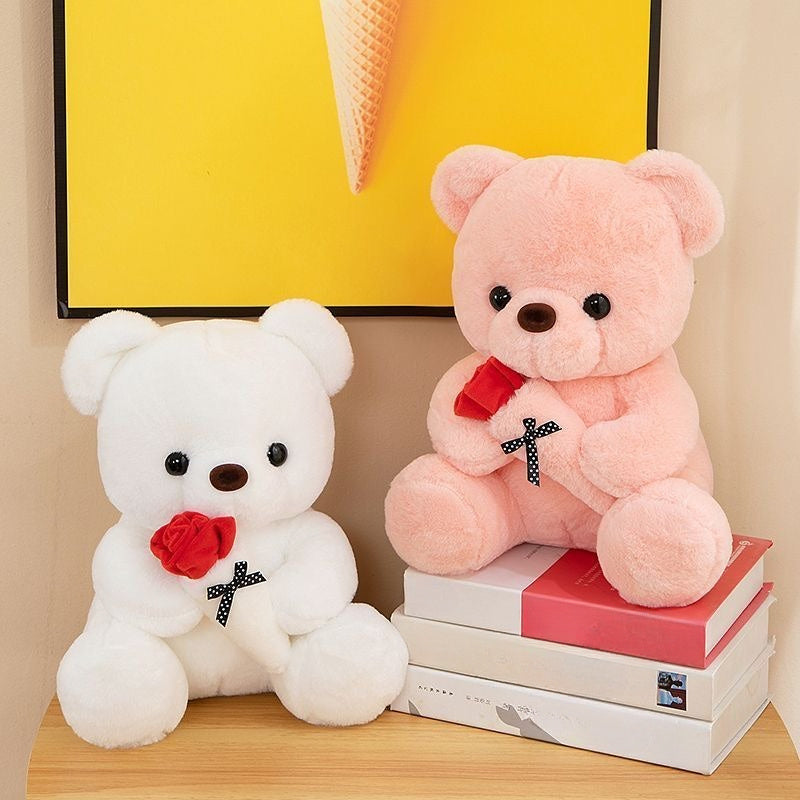 1pc Romantic Rose Bear Plush Toy - Soft PVC Stuffed Animal, Perfect for Girlfriend Proposal, Valentine'S Day, Christmas, Birthday Gift - Ideal Tabletop Decor