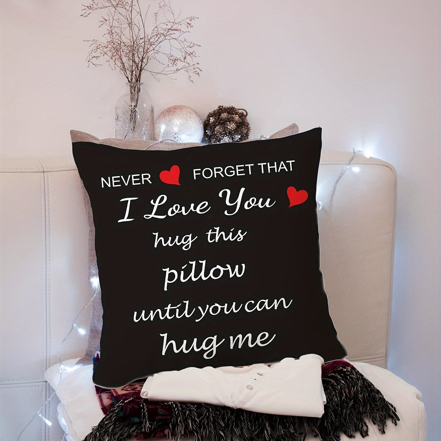 Romantic 'I Love You' Hug-Inspired Throw Pillow Cover, 45.72x45.72 cm - Perfect Birthday Gift for Girlfriend, Soft Short Plush, Zip Closure, Hand Washable