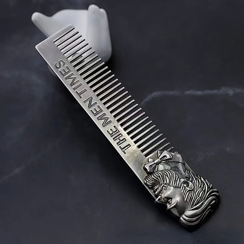 1pc Vintage Barber Beard Trimming Comb, Stainless Steel Bristle, Men'S Metal Mustache and Beard Grooming Tool for Shaping and Styling