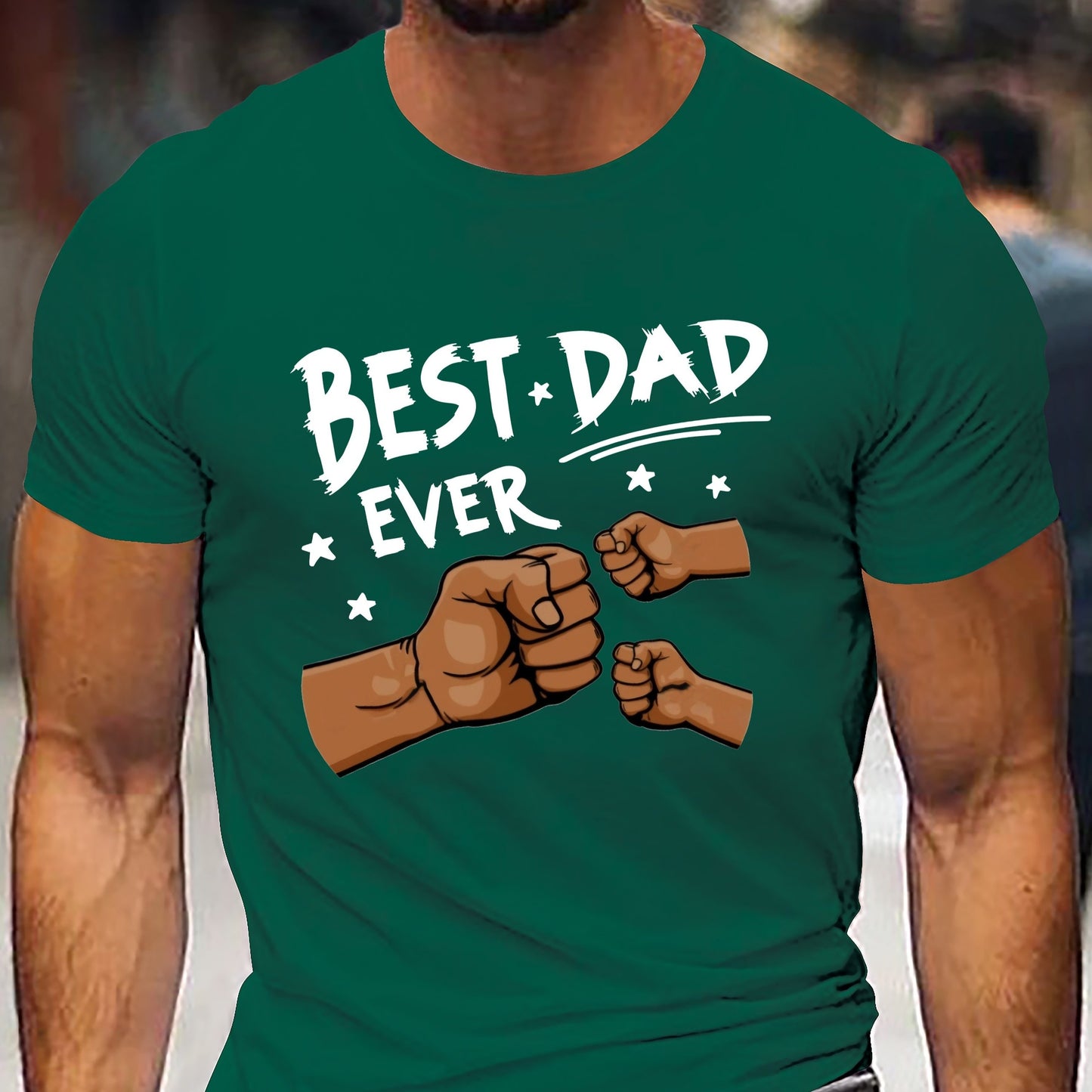 Men's Creative Summer T-shirt, Casual Short Sleeve Crew Neck Top, With BEST DAD EVER Print Men's Versatile Comfy Clothing For Everyday Wear