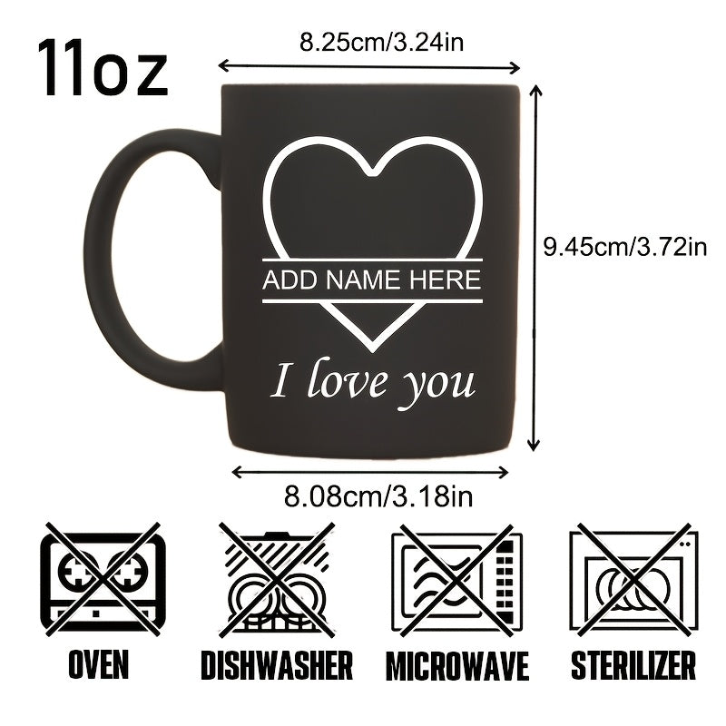 2pcs Personalized Heart Ceramic Mugs - 11oz Insulated Coffee & Tea Cups, Custom Name "I Love You" Design, Perfect for Couples, Valentine’s Day, Christmas, Family Gatherings, Hand Wash Only