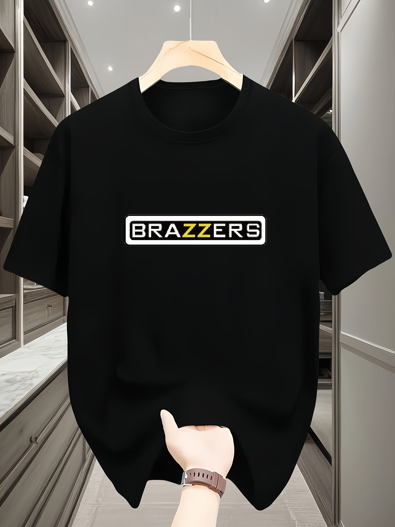 Men'S Casual Summer T-Shirt with "BRAZZERS" Graphic Print - White, Round Neck, Polyester, Lightweight & Breathable for Outdoor Activities, Outdoor Clothing | Graphic Tee | Comfortable Fit, PLUS SIZE