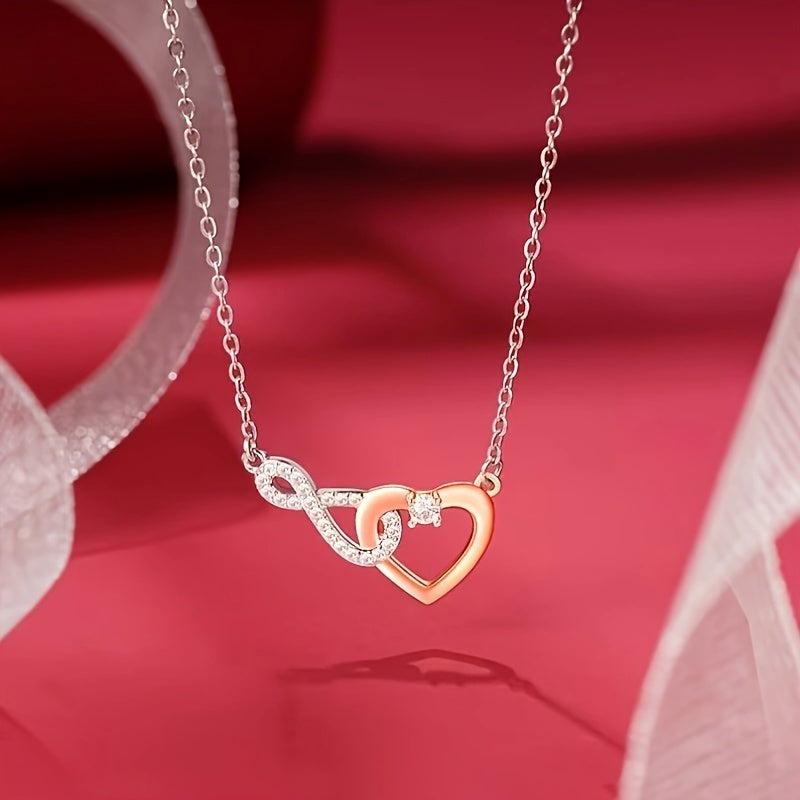 MASALADI Elegant Infinity Heart Necklace for Girlfriend - Dual-Tone Copper with Sparkling Zirconia, Includes Romantic Gift Card & Chic Gift Box - Ideal for Birthdays, Christmas, Valentine's Day, Cute Jewelry