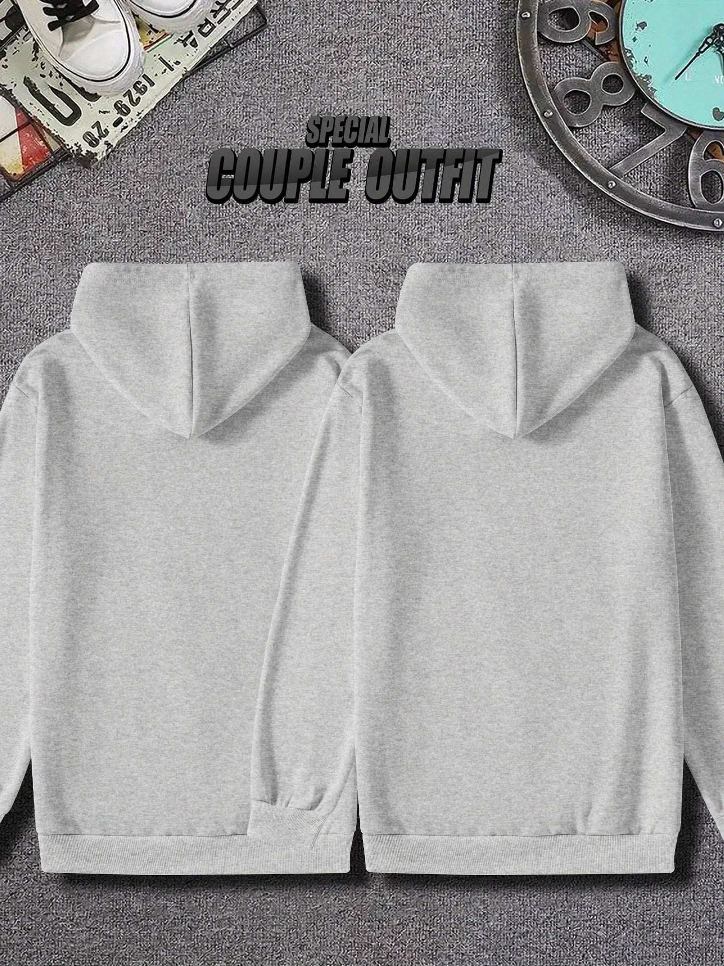 Couple'S Matching Hoodies, "I Love My Boyfriend/Girlfriend" Print, Casual Polyester Knit Fabric, Slight Stretch, Regular Fit, Fall/Winter Warmth, 100% Polyester