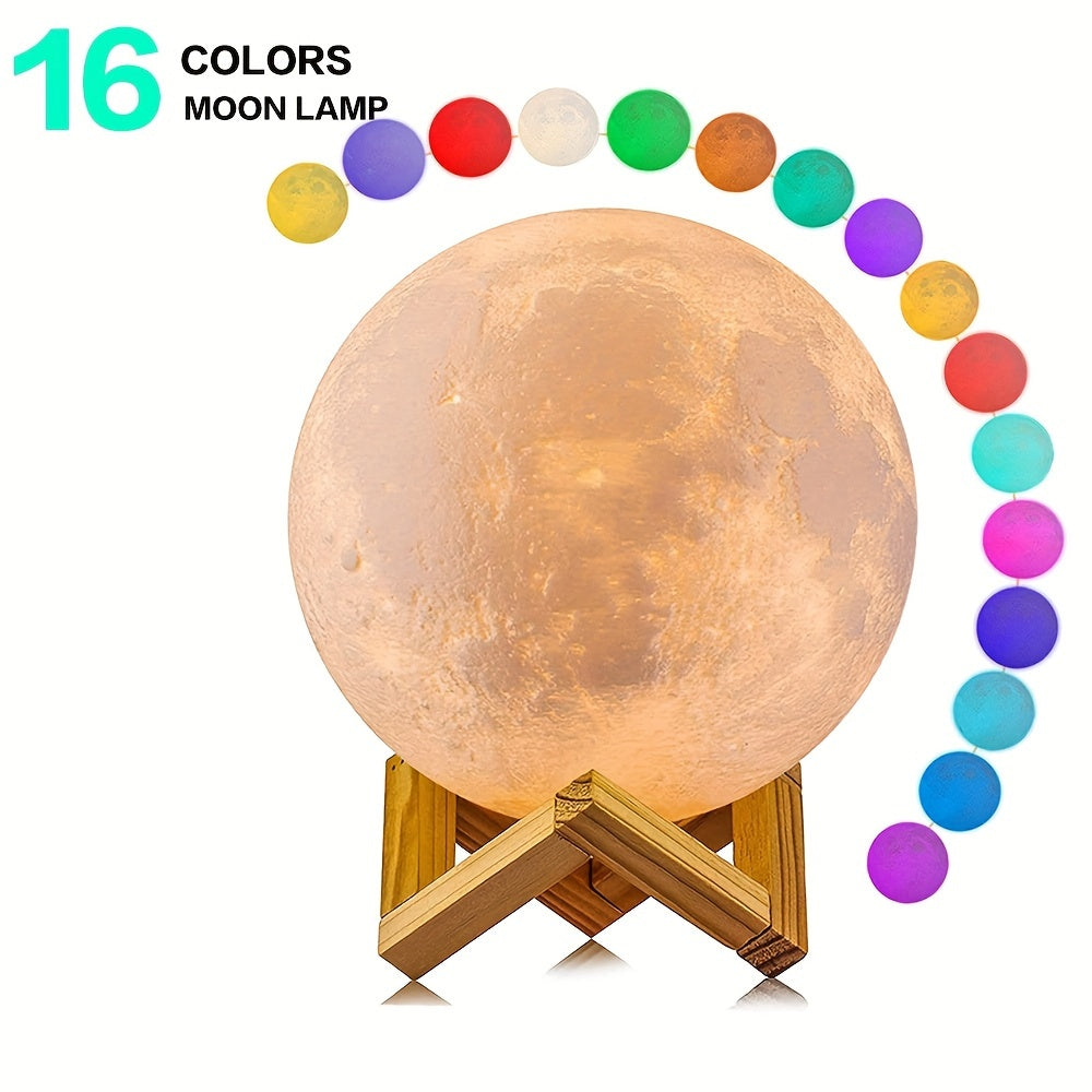 1pc Personalized 3D Printed Moon Lamp, Custom Photo LED Night Light with Rechargeable 300mAh Battery, 16 Color Settings, USB Charging, Remote Control, and Charging Cable, Ideal for Bedroom, Living Room, Study - Perfect for Bi