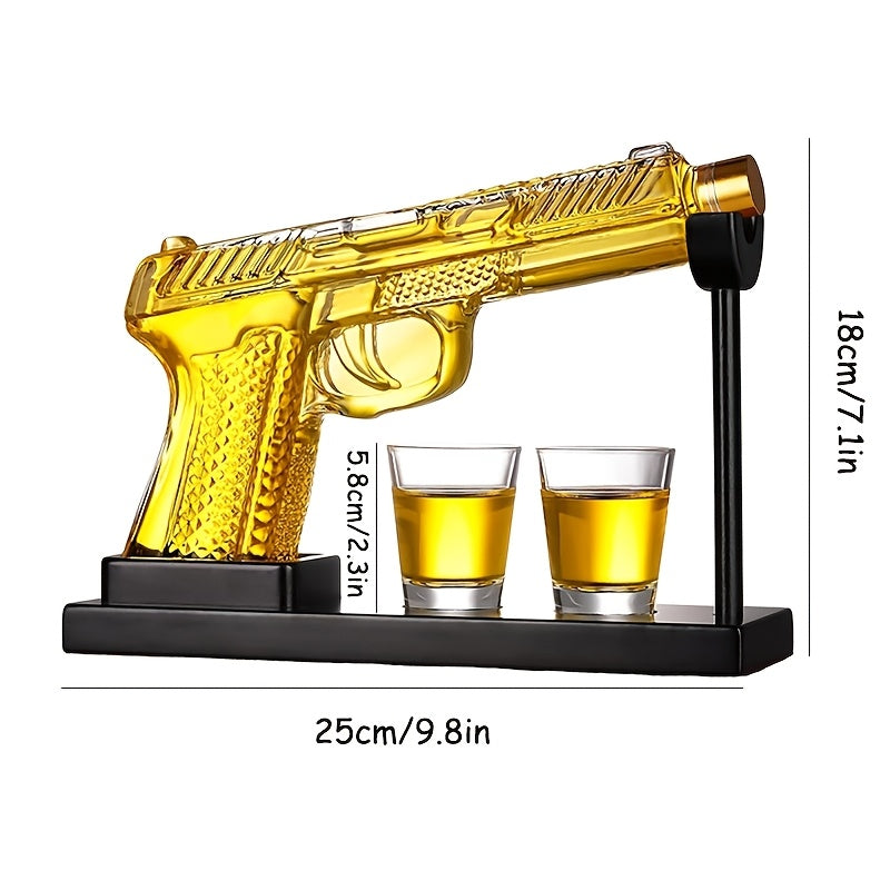 Unique Luxury 8oz Gun Whiskey Decanter Set with 2 Shot Glasses, Glass Pistol Wine Decanter Gun Set, Liquor Dispenser for Tequila Vodka, Christmas Anniversary Birthday Gift for Men, Man, Dad, Boyfriend, Him, Husband, Home Bar