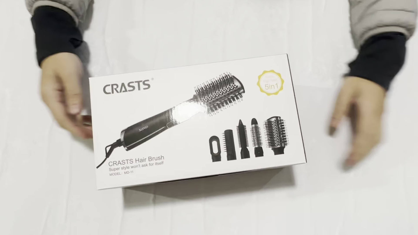 CRASTS 5-in-1 Hot Air Brush Set, 1200W Professional Hair Styling Kit with Detachable Nozzle, Dual Voltage 220V, European Standard Plug, Includes Comb & Hair Dryer Nozzle, Moisturizing Ionic Brush for Straightening & Curling,