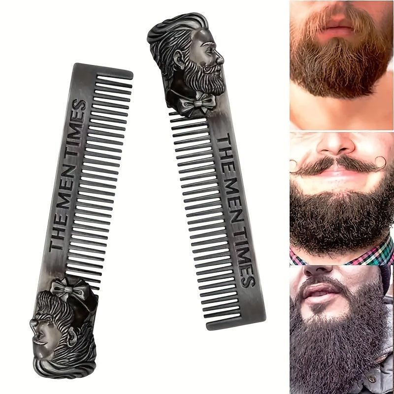 1pc Vintage Barber Beard Trimming Comb, Stainless Steel Bristle, Men'S Metal Mustache and Beard Grooming Tool for Shaping and Styling