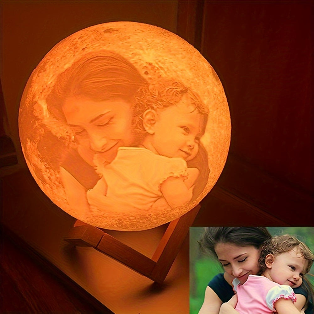 1pc Personalized 3D Printed Moon Lamp, Custom Photo LED Night Light with Rechargeable 300mAh Battery, 16 Color Settings, USB Charging, Remote Control, and Charging Cable, Ideal for Bedroom, Living Room, Study - Perfect for Bi