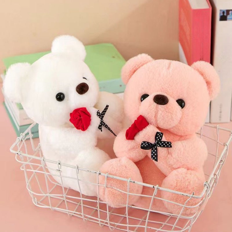 1pc Romantic Rose Bear Plush Toy - Soft PVC Stuffed Animal, Perfect for Girlfriend Proposal, Valentine'S Day, Christmas, Birthday Gift - Ideal Tabletop Decor