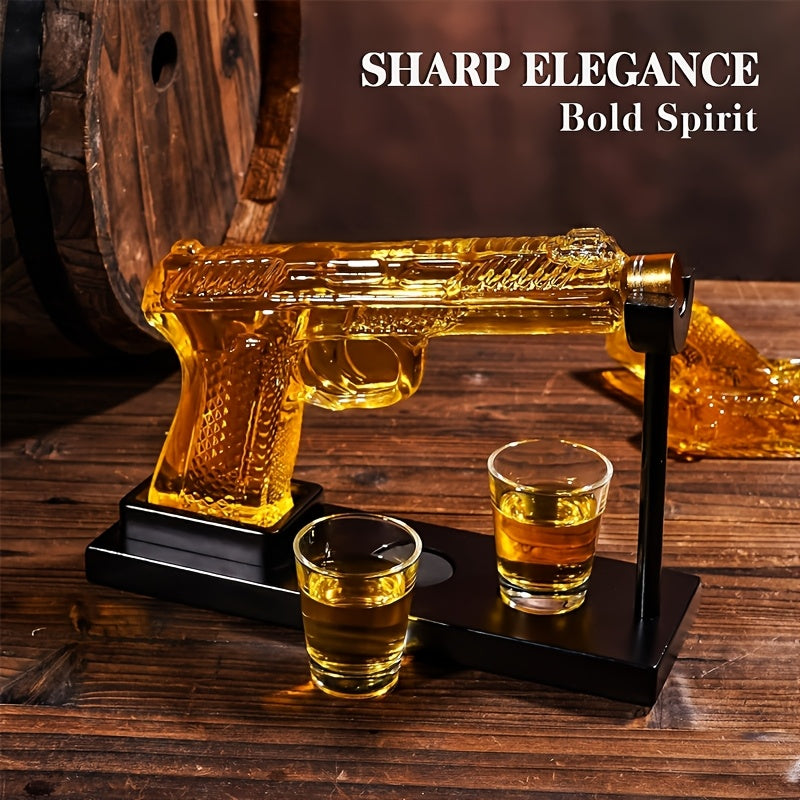 Unique Luxury 8oz Gun Whiskey Decanter Set with 2 Shot Glasses, Glass Pistol Wine Decanter Gun Set, Liquor Dispenser for Tequila Vodka, Christmas Anniversary Birthday Gift for Men, Man, Dad, Boyfriend, Him, Husband, Home Bar