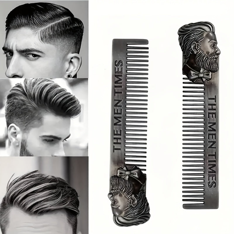 1pc Vintage Barber Beard Trimming Comb, Stainless Steel Bristle, Men'S Metal Mustache and Beard Grooming Tool for Shaping and Styling