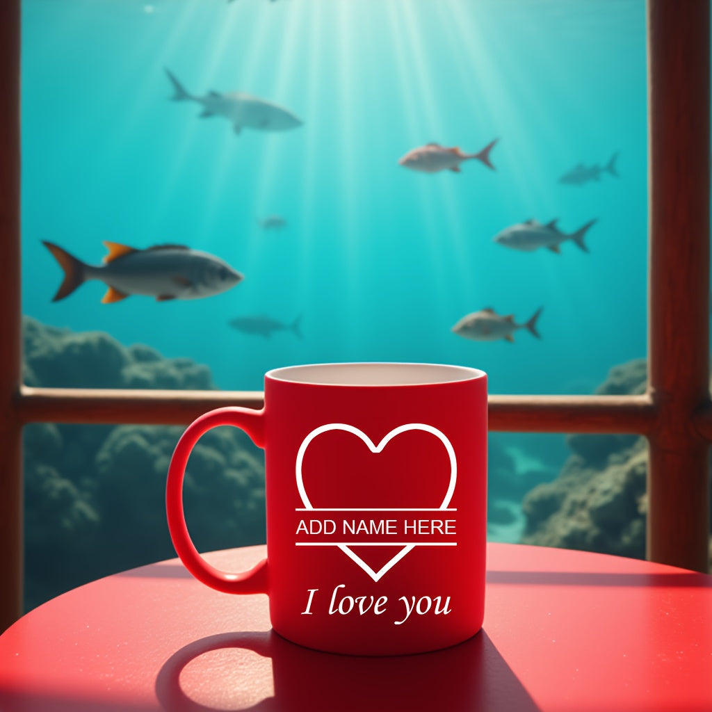 2pcs Personalized Heart Ceramic Mugs - 11oz Insulated Coffee & Tea Cups, Custom Name "I Love You" Design, Perfect for Couples, Valentine’s Day, Christmas, Family Gatherings, Hand Wash Only