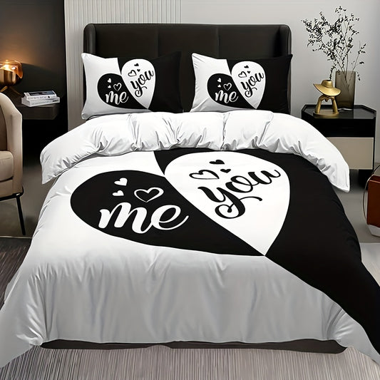 3pcs Couple Black and Red Love Romantic Print Quilt Cover Set