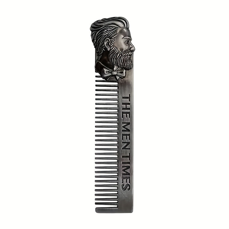 1pc Vintage Barber Beard Trimming Comb, Stainless Steel Bristle, Men'S Metal Mustache and Beard Grooming Tool for Shaping and Styling