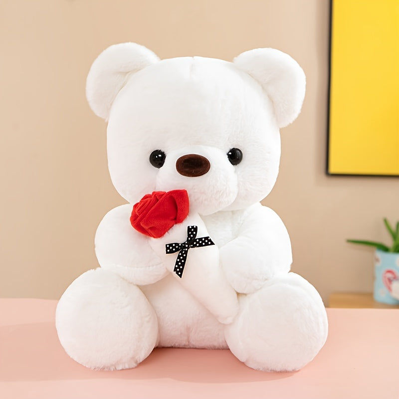 1pc Romantic Rose Bear Plush Toy - Soft PVC Stuffed Animal, Perfect for Girlfriend Proposal, Valentine'S Day, Christmas, Birthday Gift - Ideal Tabletop Decor