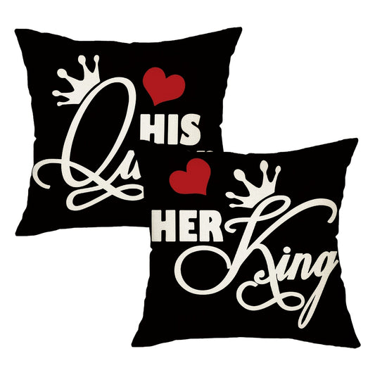 2pcs, Lovers Throw Pillow Covers, Hearts, Crowns, Valentine's Day gifts, Pillowcases for Couples, Wedding Anniversary Gifts, Home Decor for Couch Sofa Living Room Bedroom, Set Of 2, 44.96*44.96cm, Without Pillow Inserts