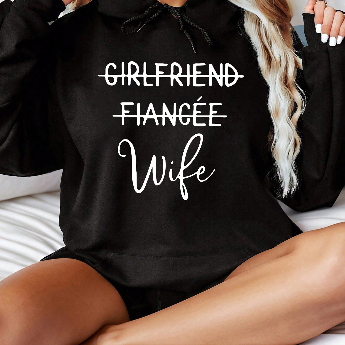 Letter Print Hooded Drawstring Sweatshirt with Front Pocket, Long Hoodie Long Sleeve Pullover, Women's Tops