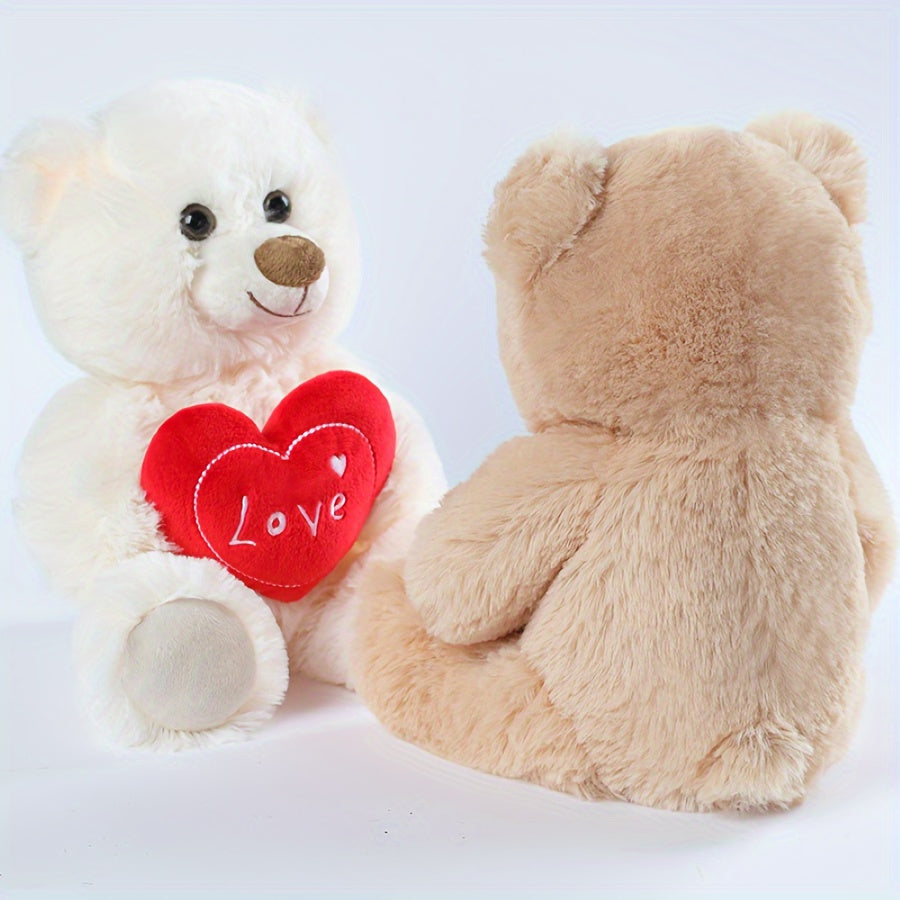 Stuffed Beige Heart Bear - Love You - Plush Teddy Bear Toy for Kids & Adults Gift Embroidered Heart Pillow Dog Plushies