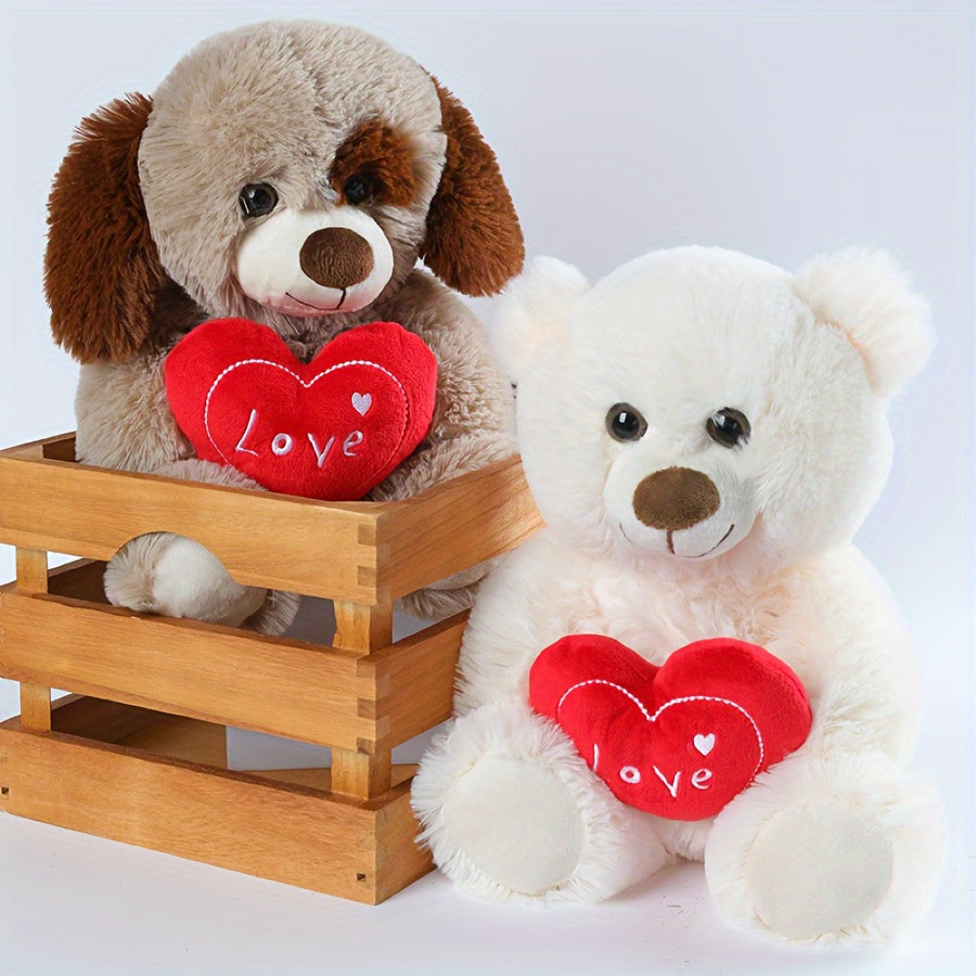 Stuffed Beige Heart Bear - Love You - Plush Teddy Bear Toy for Kids & Adults Gift Embroidered Heart Pillow Dog Plushies