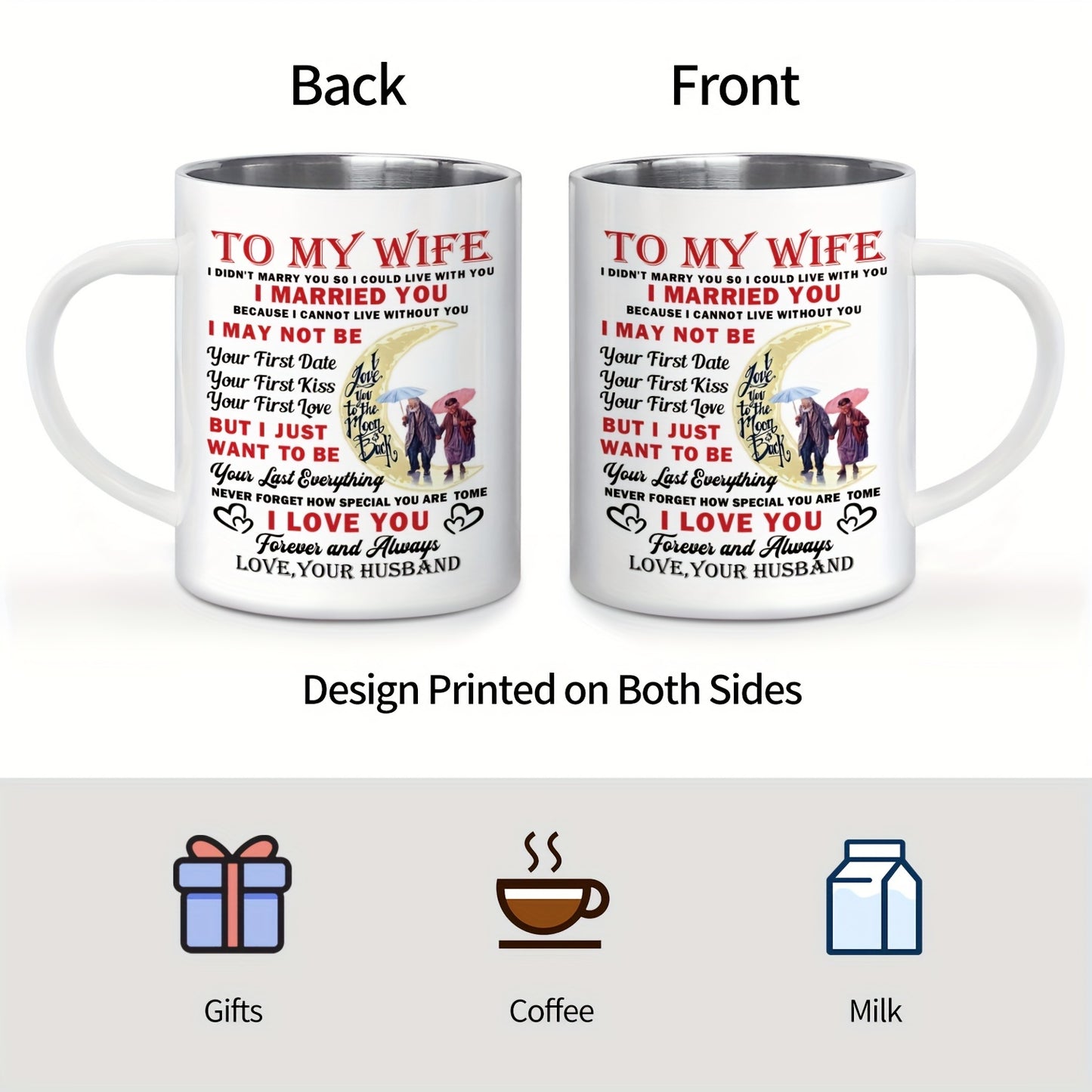 1pc, Wife Gifts, White Cold Coffee Cup with Handle, Unique Coffee Cups Reusable, Christmas, Birthday, Anniversary Wedding Gifts for Wife from Husband - I Love You Gift for Her 11OZ