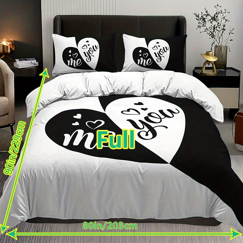 3pcs Couple Black and Red Love Romantic Print Quilt Cover Set