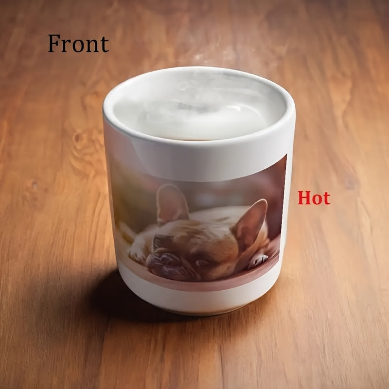 1pc Custom French Bulldog Heart-Shaped Ceramic Mug - Color-Changing Design with Slip-Resistant, BPA-Free - Ideal for Coffee, Tea, Juice - Handwash Only - Perfect Gift for Couples, Anniversaries & Holidays Including Valentine'